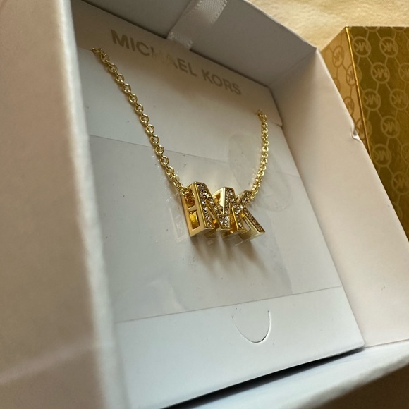 Michael Kors gold necklace logo paved diamonds 19 inches MKJX 8024710 - Picture 2 of 6